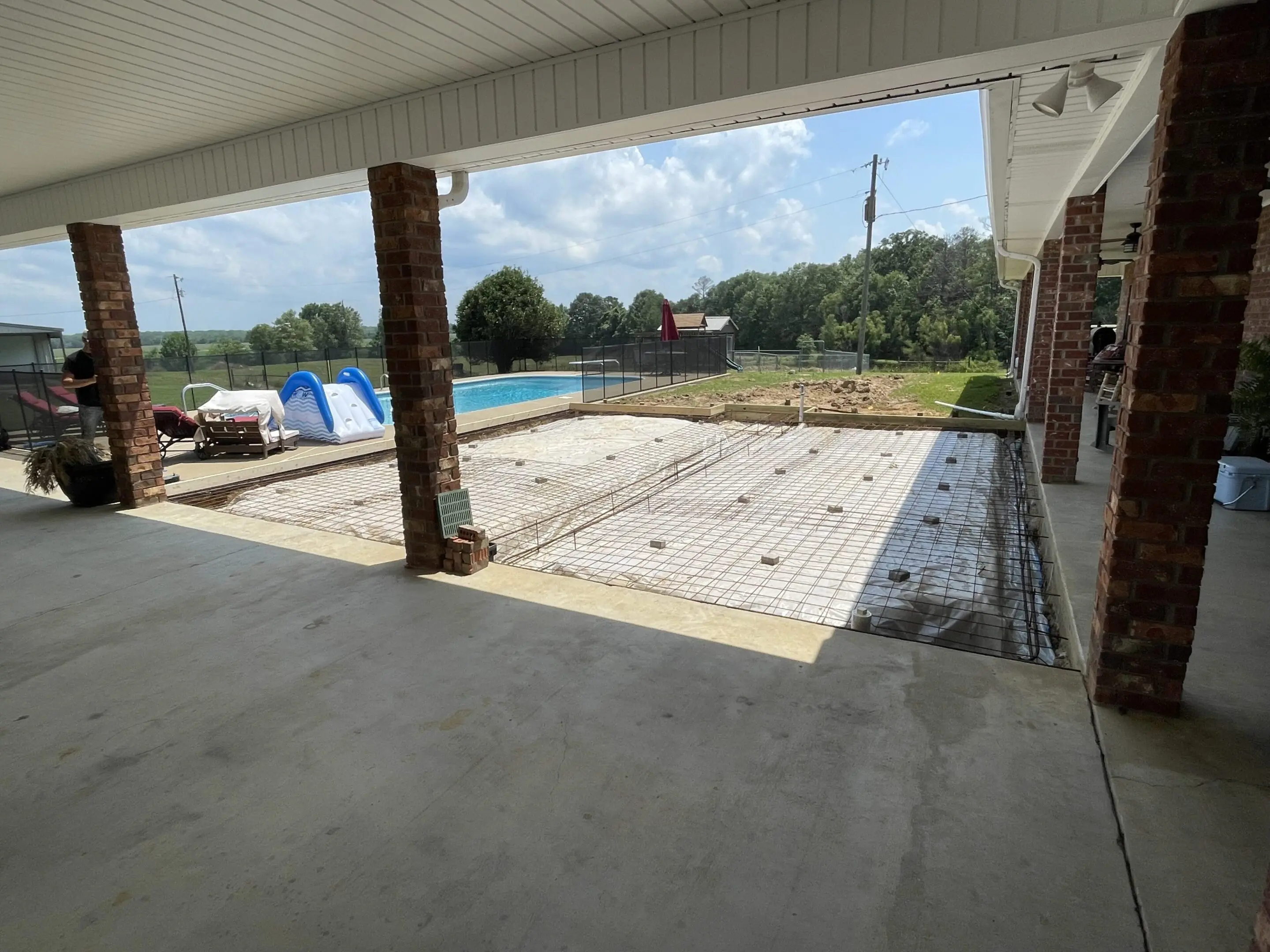 A pool is being built in the backyard.